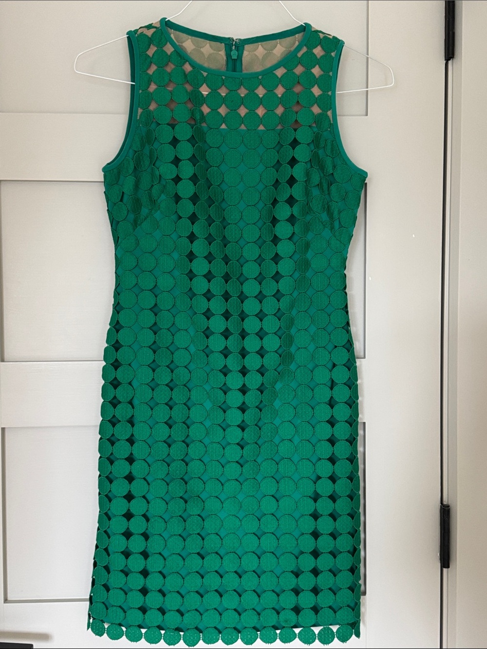 Green Sleeveless Circle-Detail Sheath Dress Length 34”